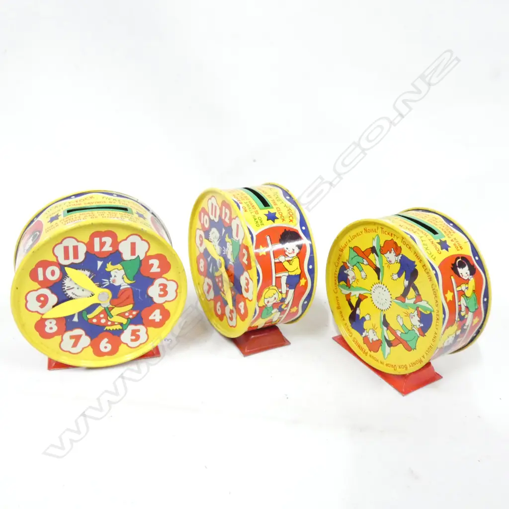 3 ACME TOY TICKETY TOCK MONEY BOXES -  MADE IN ENGLAND Image 1++